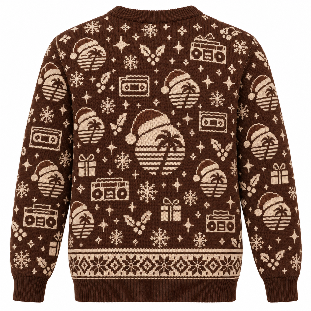 [popular-sweater:PX-15-07:back] Retro Wave Christmas Sunset Ugly Christmas Sweatshirt - Back view