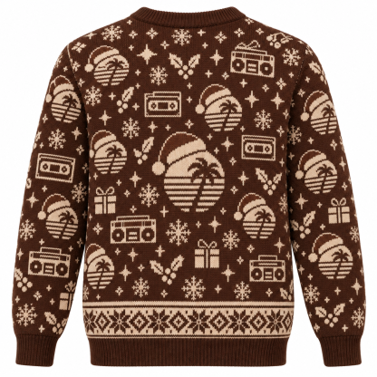 [popular-sweater:PX-15-07:back] Retro Wave Christmas Sunset Ugly Christmas Sweatshirt - Back view