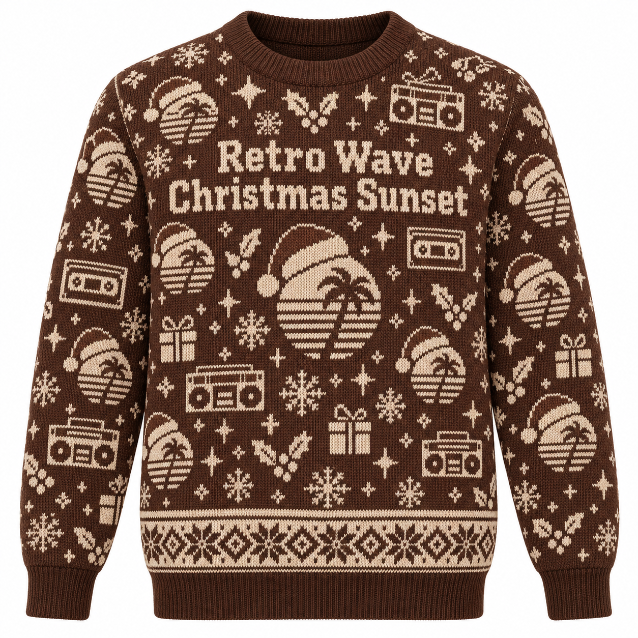 [popular-sweater:PX-15-07:front] Retro Wave Christmas Sunset Ugly Christmas Sweatshirt - Front view