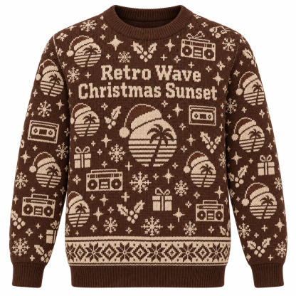 [popular-sweater:PX-15-07:front] Retro Wave Christmas Sunset Ugly Christmas Sweatshirt - Front view
