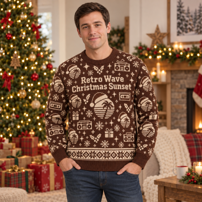 [popular-sweater:PX-15-07:male] Retro Wave Christmas Sunset Ugly Christmas Sweatshirt - Male view