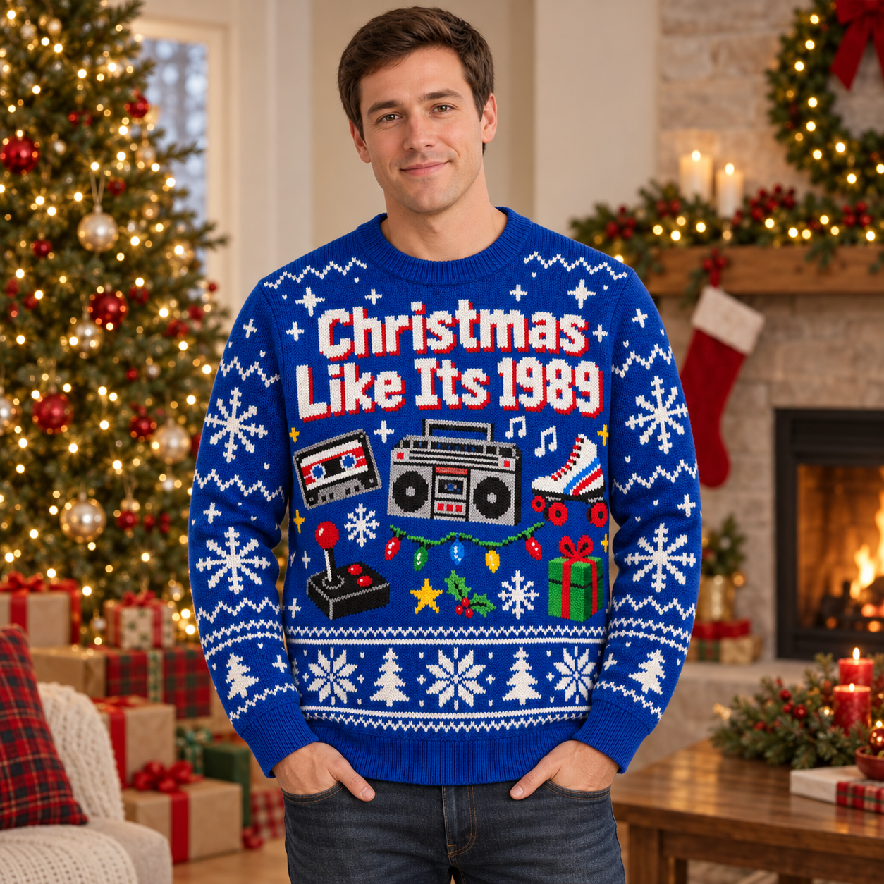 [popular-sweater:PX-15-08:male] Christmas Like Its 1989 Ugly Christmas Sweatshirt - Male view
