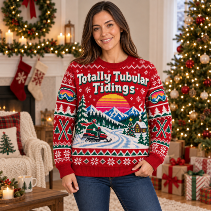 [popular-sweater:PX-15-09:female] Totally Tubular Tidings Ugly Christmas Sweatshirt - Female view