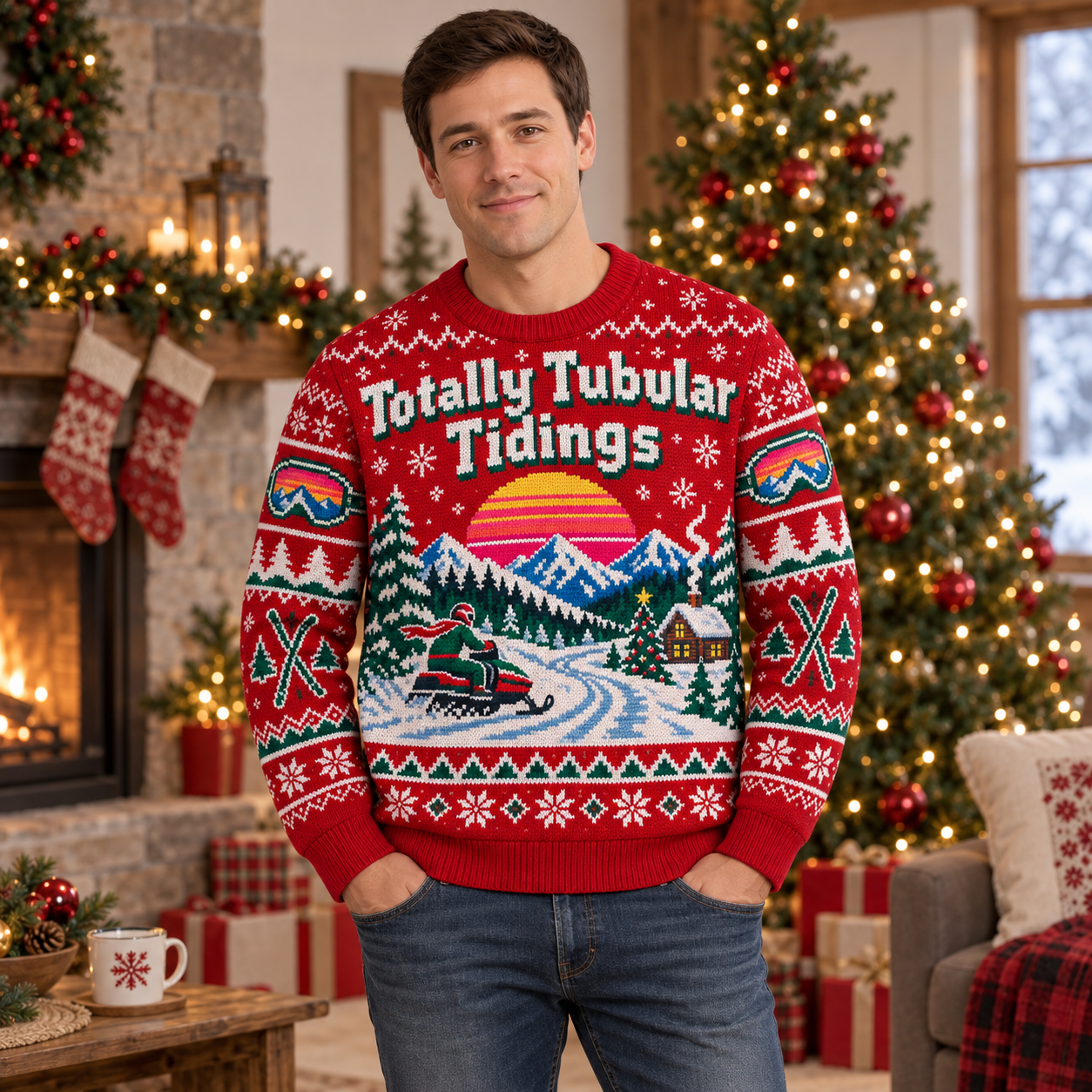[popular-sweater:PX-15-09:male] Totally Tubular Tidings Ugly Christmas Sweatshirt - Male view