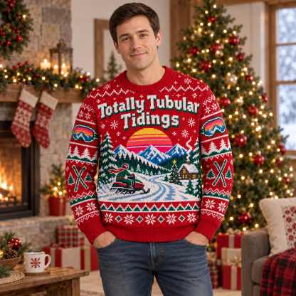 [popular-sweater:PX-15-09:male] Totally Tubular Tidings Ugly Christmas Sweatshirt - Male view
