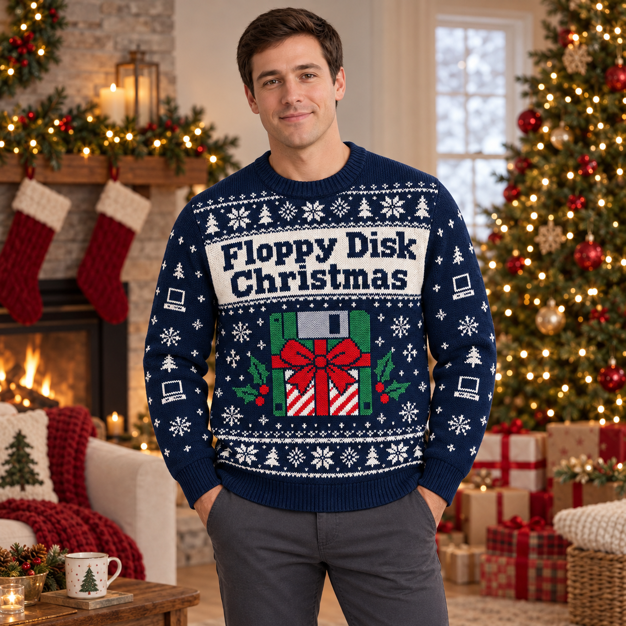 [popular-sweater:PX-15-11:male] Floppy Disk Christmas Ugly Christmas Sweatshirt - Male view