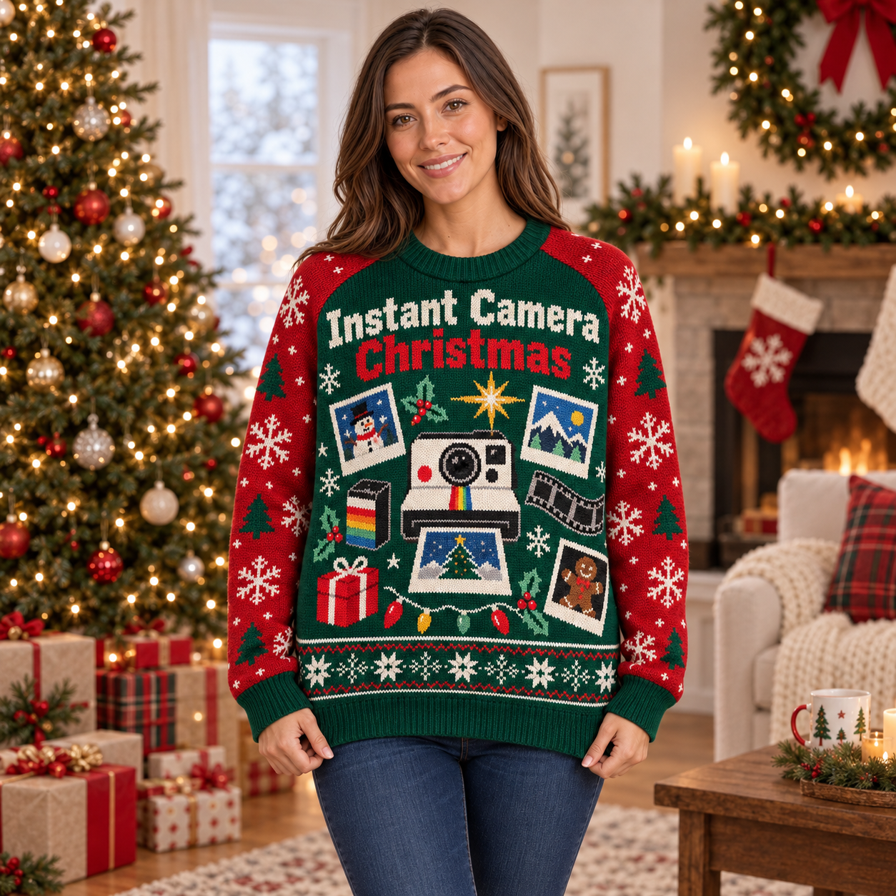 [popular-sweater:PX-15-13:female] Instant Camera Christmas Ugly Christmas Sweatshirt - Female view
