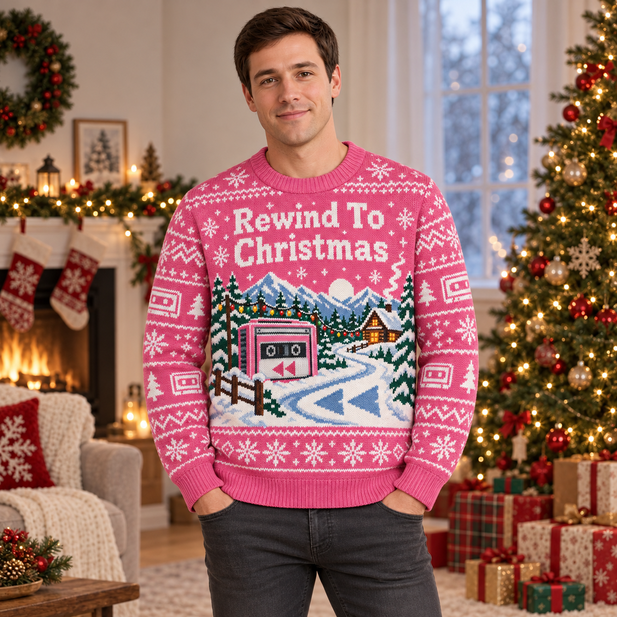 [popular-sweater:PX-15-14:male] Rewind To Christmas Ugly Christmas Sweatshirt - Male view