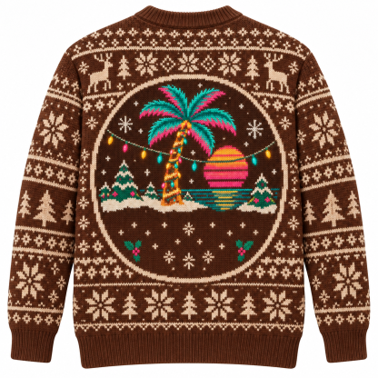 [popular-sweater:PX-15-15:back] Neon Palm Christmas Ugly Christmas Sweatshirt - Back view