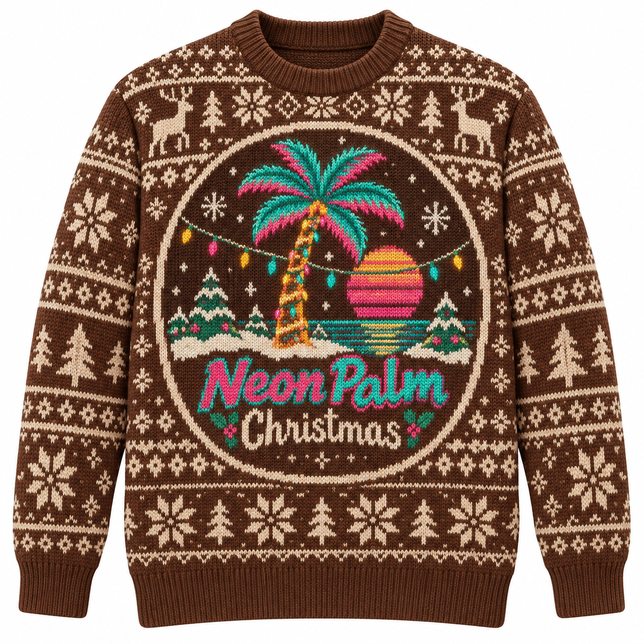 [popular-sweater:PX-15-15:front] Neon Palm Christmas Ugly Christmas Sweatshirt - Front view
