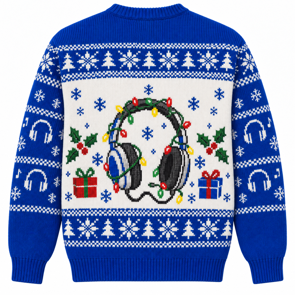[popular-sweater:PX-15-16:back] Retro Headphones Holiday Ugly Christmas Sweatshirt - Back view