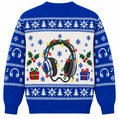 [popular-sweater:PX-15-16:back] Retro Headphones Holiday Ugly Christmas Sweatshirt - Back view