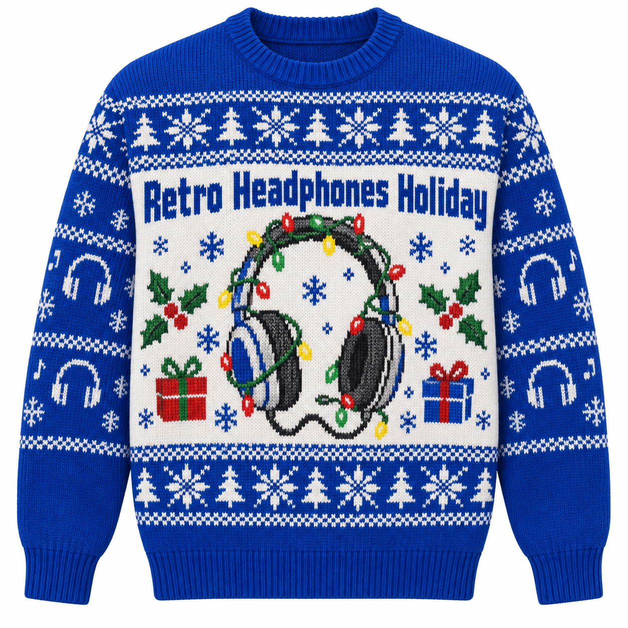 [popular-sweater:PX-15-16:front] Retro Headphones Holiday Ugly Christmas Sweatshirt - Front view