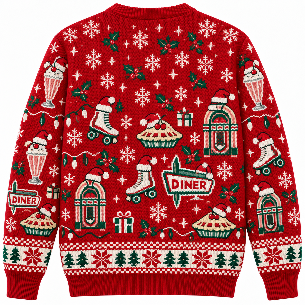[popular-sweater:PX-15-17:back] Retro Diner Christmas Ugly Christmas Sweatshirt - Back view