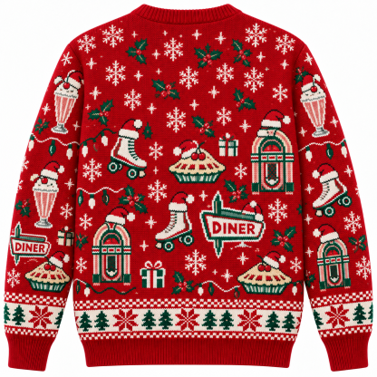 [popular-sweater:PX-15-17:back] Retro Diner Christmas Ugly Christmas Sweatshirt - Back view