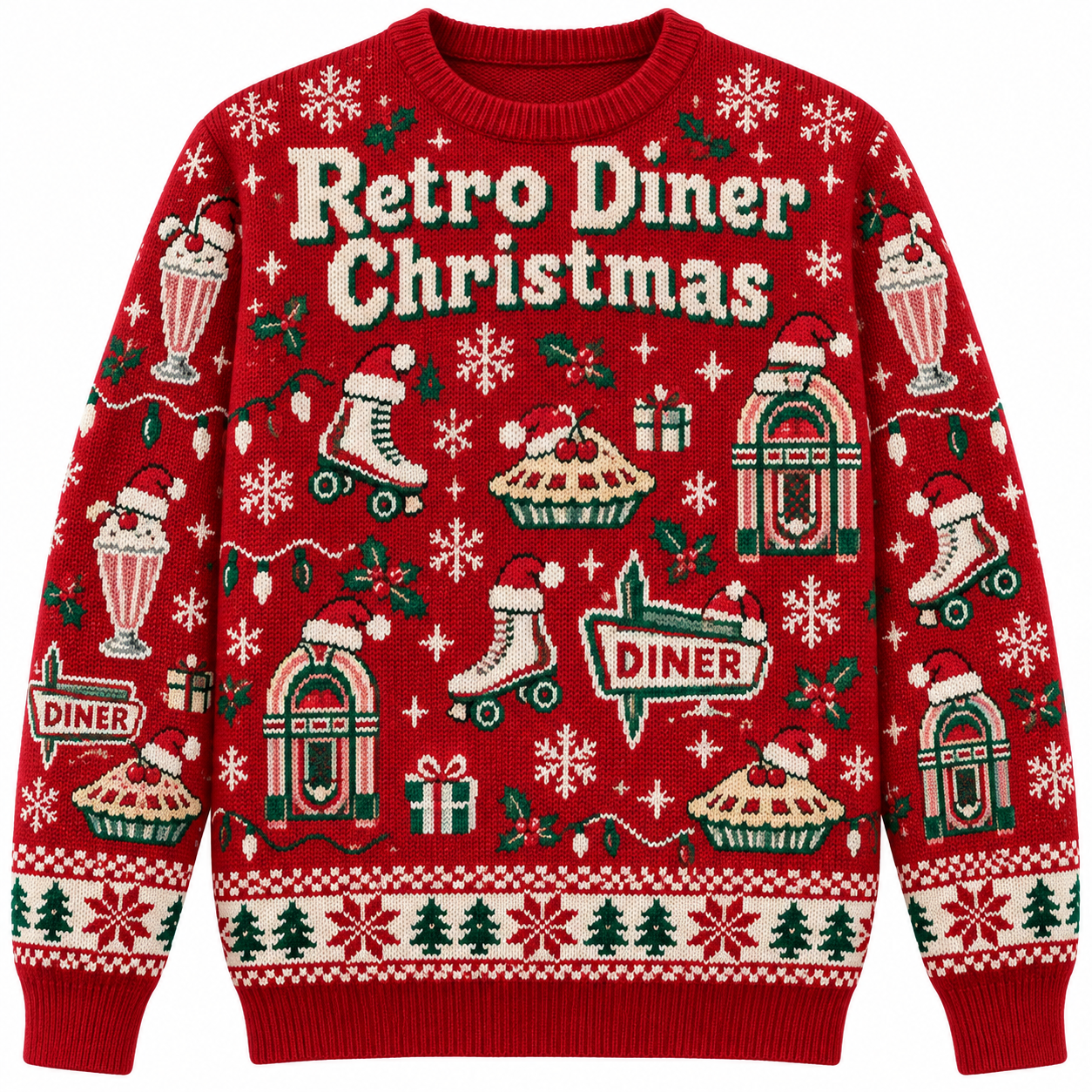 [popular-sweater:PX-15-17:front] Retro Diner Christmas Ugly Christmas Sweatshirt - Front view