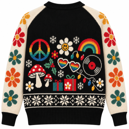 [popular-sweater:PX-15-18:back] Groovy Christmas Flower Power Ugly Christmas Sweatshirt - Back view