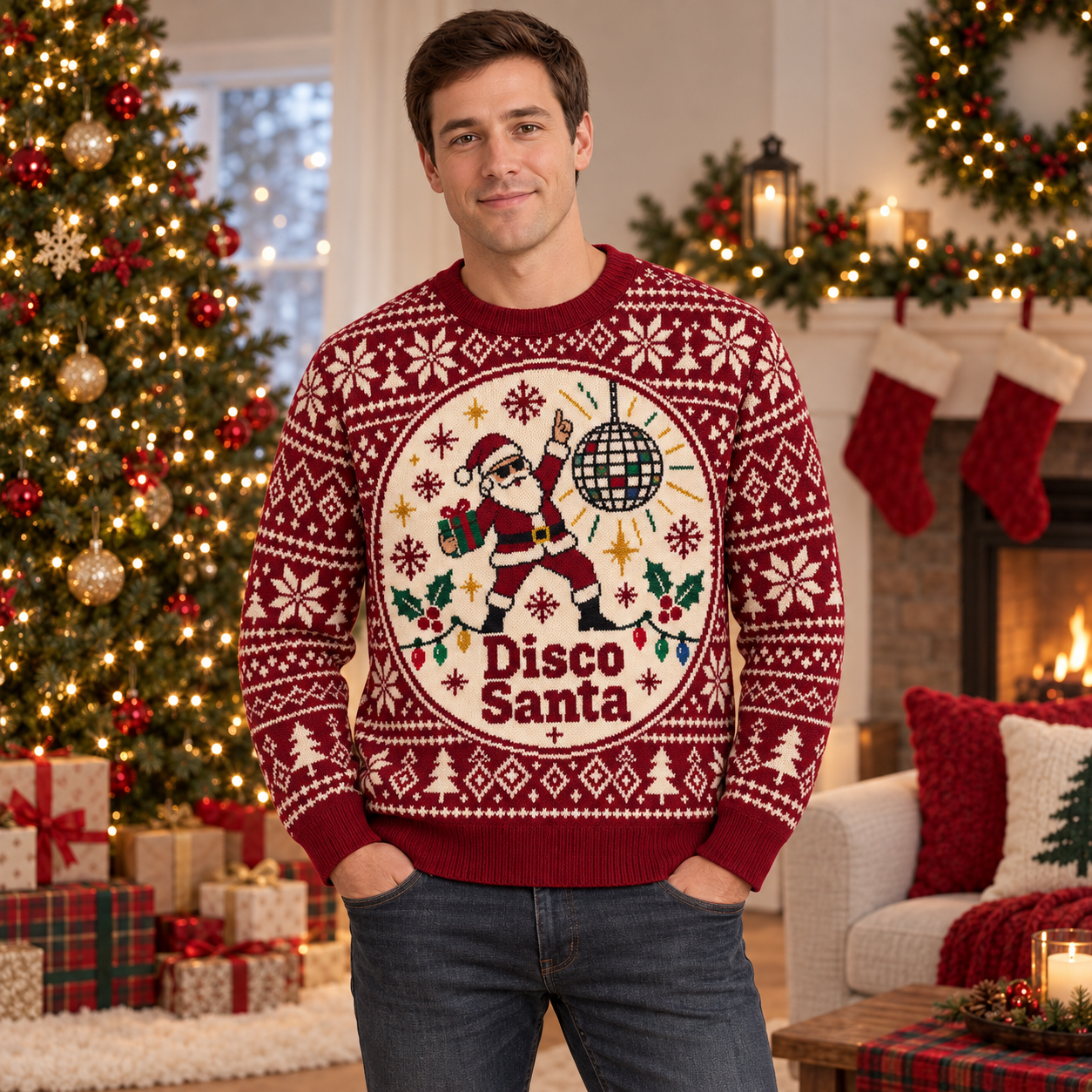 [popular-sweater:PX-15-20:male] Disco Santa Ugly Christmas Sweatshirt - Male view