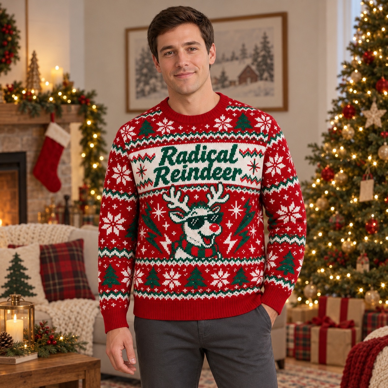 [popular-sweater:PX-15-21:male] Radical Reindeer Ugly Christmas Sweatshirt - Male view