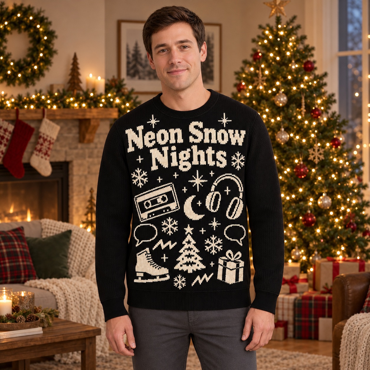 [popular-sweater:PX-15-22:male] Neon Snow Nights Ugly Christmas Sweatshirt - Male view