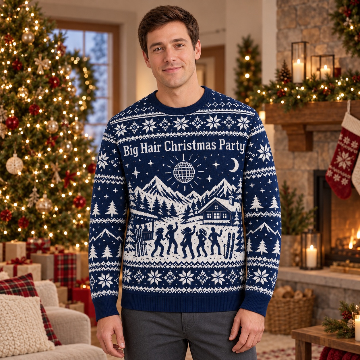 [popular-sweater:PX-15-23:male] Big Hair Christmas Party Ugly Christmas Sweatshirt - Male view