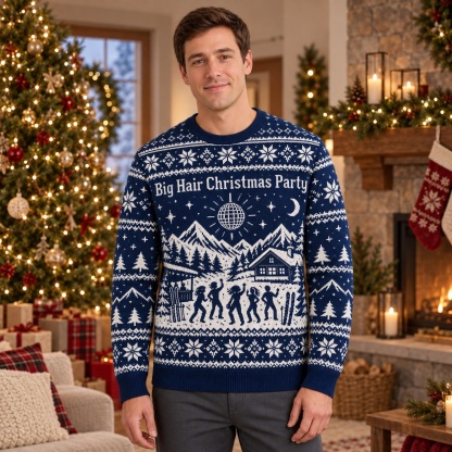 [popular-sweater:PX-15-23:male] Big Hair Christmas Party Ugly Christmas Sweatshirt - Male view