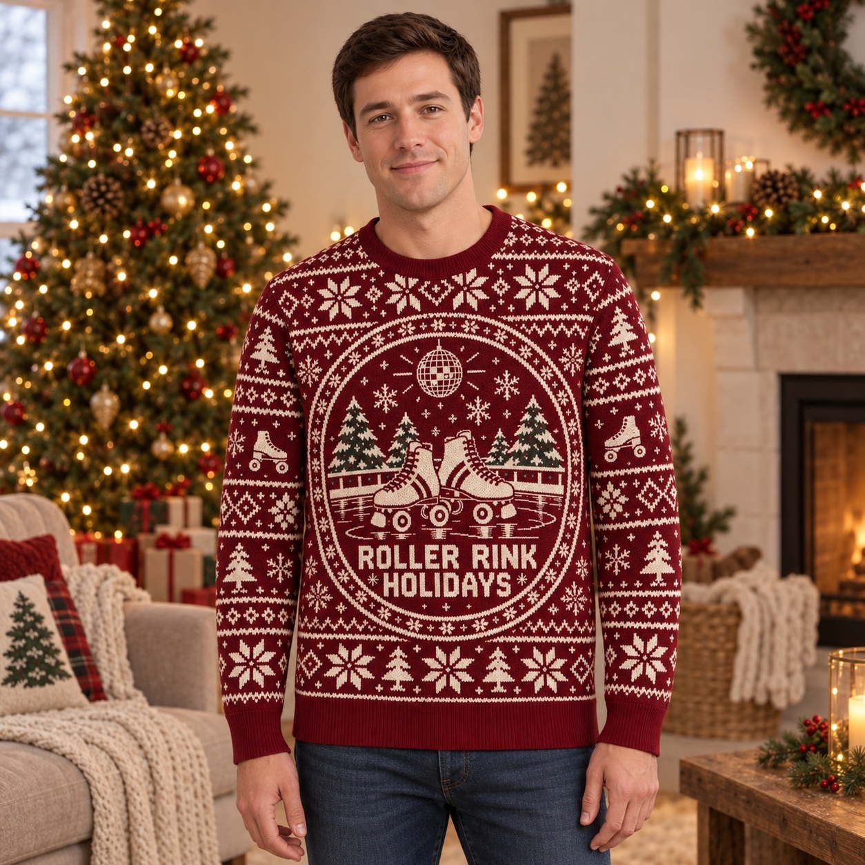 [popular-sweater:PX-15-24:male] Roller Rink Holidays Ugly Christmas Sweatshirt - Male view