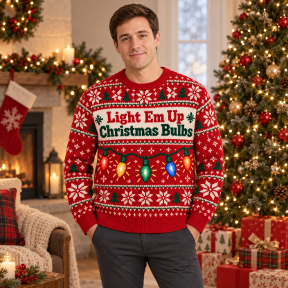 [popular-sweater:PX-16-01:male] Light Em Up Christmas Bulbs Ugly Christmas Sweatshirt - Male view