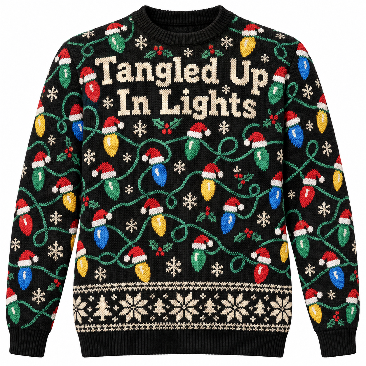 [popular-sweater:PX-16-02:front] Tangled Up In Lights Ugly Christmas Sweatshirt - Front view