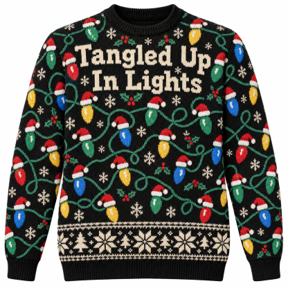 [popular-sweater:PX-16-02:front] Tangled Up In Lights Ugly Christmas Sweatshirt - Front view
