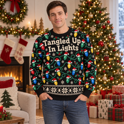 [popular-sweater:PX-16-02:male] Tangled Up In Lights Ugly Christmas Sweatshirt - Male view