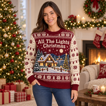 [popular-sweater:PX-16-04:female] All The Lights Christmas Ugly Christmas Sweatshirt - Female view