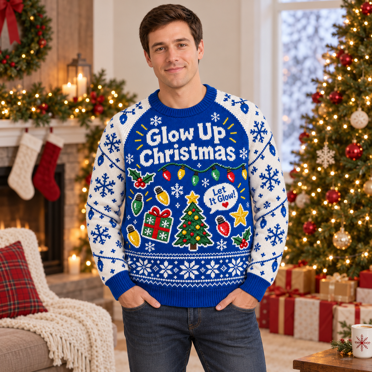 [popular-sweater:PX-16-08:male] Glow Up Christmas Ugly Christmas Sweatshirt - Male view