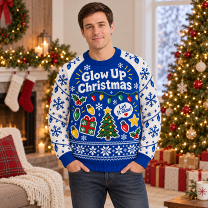 [popular-sweater:PX-16-08:male] Glow Up Christmas Ugly Christmas Sweatshirt - Male view