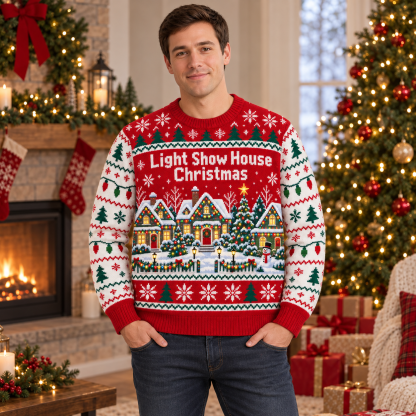 [popular-sweater:PX-16-09:male] Light Show House Christmas Ugly Christmas Sweatshirt - Male view