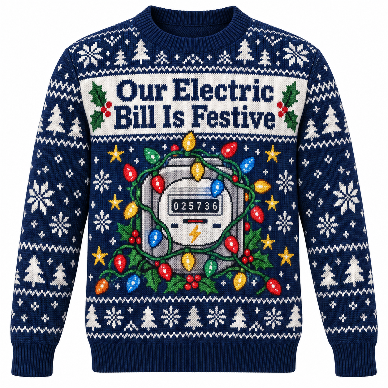 [popular-sweater:PX-16-11:front] Our Electric Bill Is Festive Ugly Christmas Sweatshirt - Front view