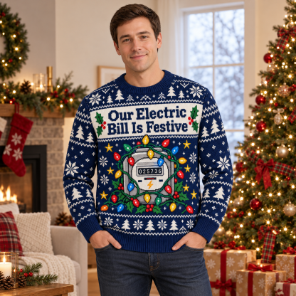 [popular-sweater:PX-16-11:male] Our Electric Bill Is Festive Ugly Christmas Sweatshirt - Male view