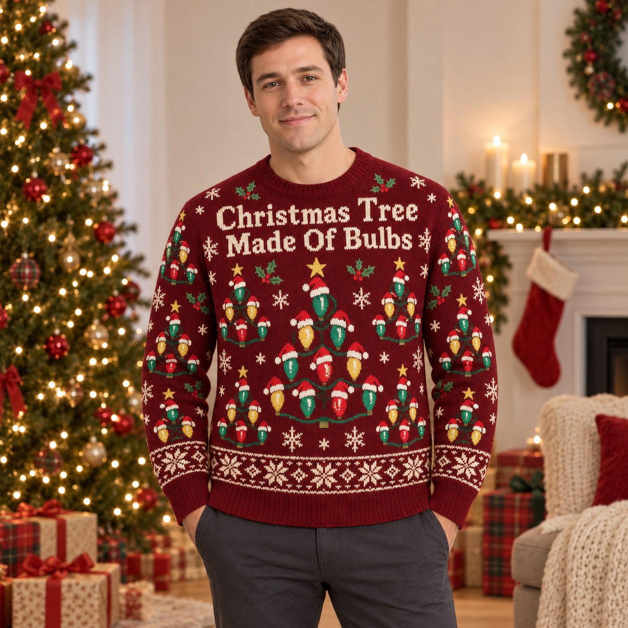 [popular-sweater:PX-16-12:male] Christmas Tree Made Of Bulbs Ugly Christmas Sweatshirt - Male view