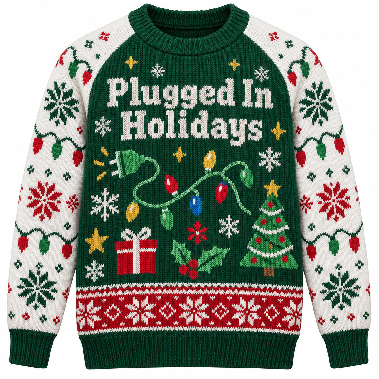 [popular-sweater:PX-16-13:front] Plugged In Holidays Ugly Christmas Sweatshirt - Front view