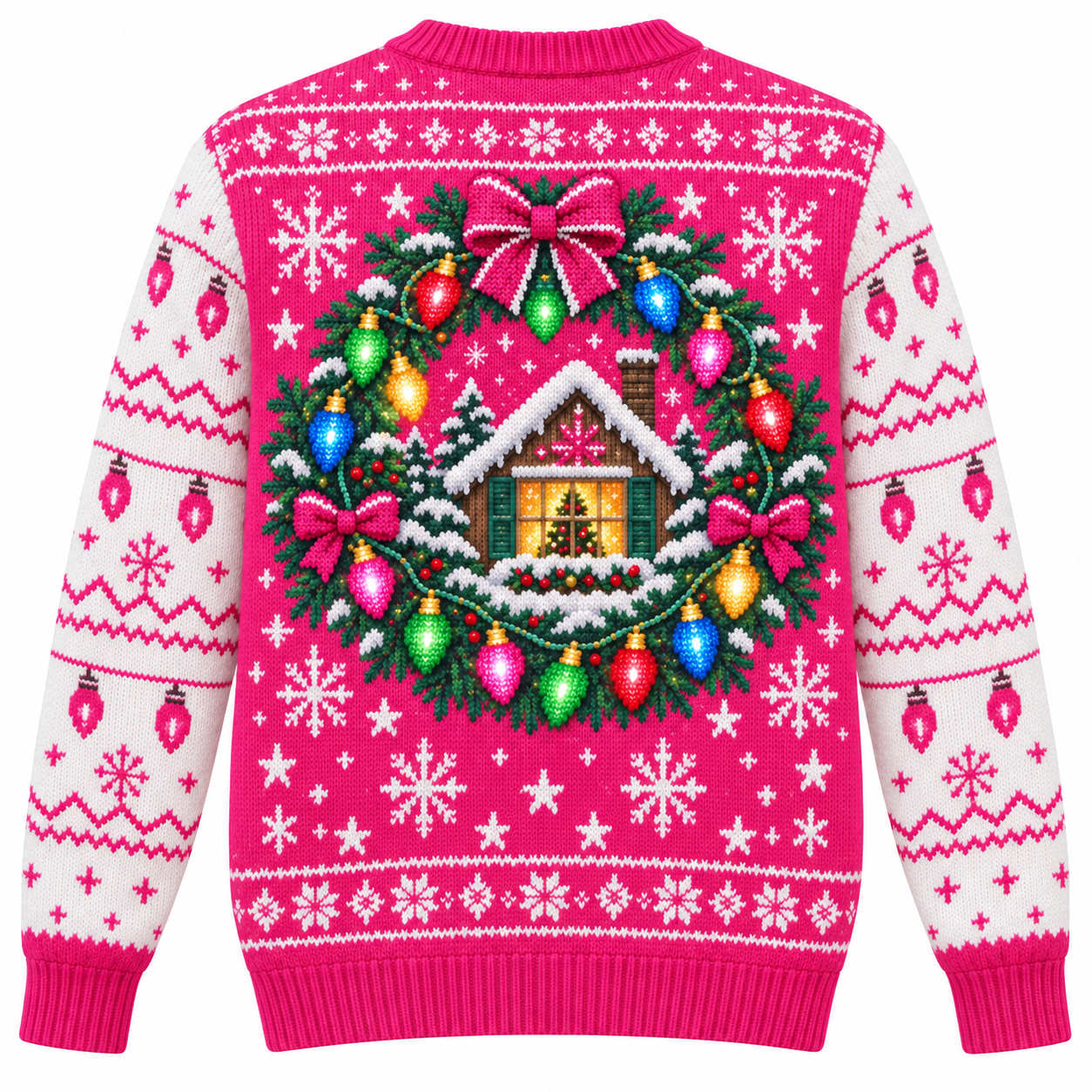 [popular-sweater:PX-16-14:back] Bulb Wreath Christmas Ugly Christmas Sweatshirt - Back view