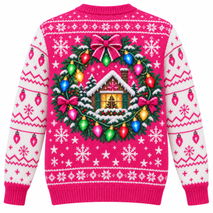 [popular-sweater:PX-16-14:back] Bulb Wreath Christmas Ugly Christmas Sweatshirt - Back view