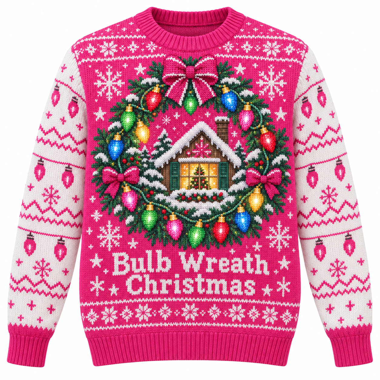 [popular-sweater:PX-16-14:front] Bulb Wreath Christmas Ugly Christmas Sweatshirt - Front view