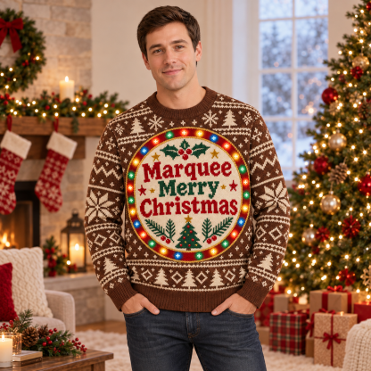 [popular-sweater:PX-16-15:male] Marquee Merry Christmas Ugly Christmas Sweatshirt - Male view