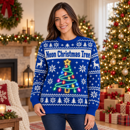 [popular-sweater:PX-16-16:female] Neon Christmas Tree Ugly Christmas Sweatshirt - Female view