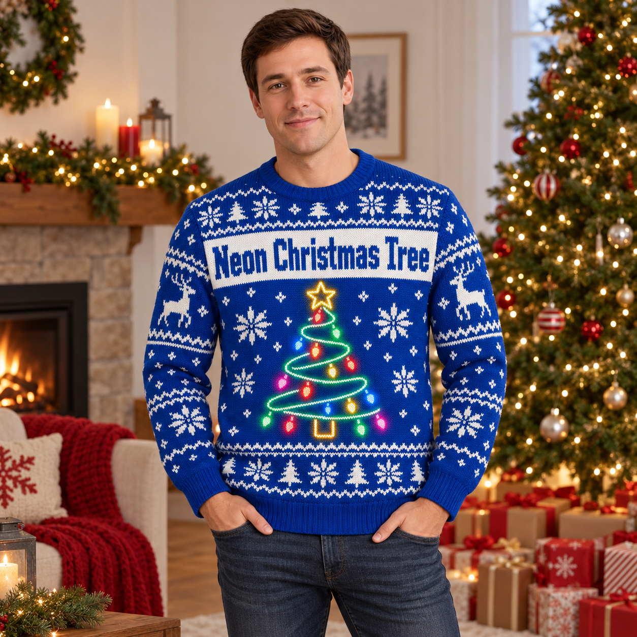 [popular-sweater:PX-16-16:male] Neon Christmas Tree Ugly Christmas Sweatshirt - Male view