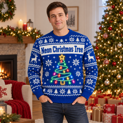[popular-sweater:PX-16-16:male] Neon Christmas Tree Ugly Christmas Sweatshirt - Male view
