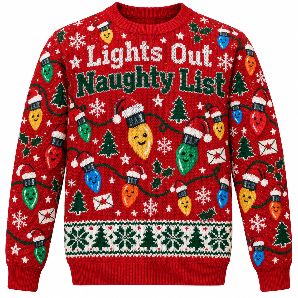 [popular-sweater:PX-16-17:front] Lights Out Naughty List Ugly Christmas Sweatshirt - Front view