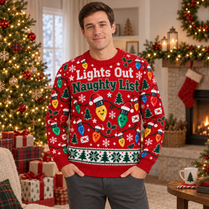 [popular-sweater:PX-16-17:male] Lights Out Naughty List Ugly Christmas Sweatshirt - Male view