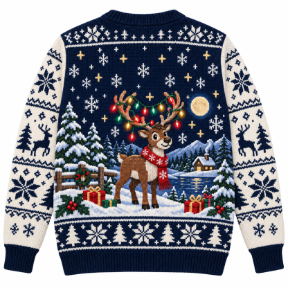 [popular-sweater:PX-16-19:back] Light Up The Night Reindeer Ugly Christmas Sweatshirt - Back view