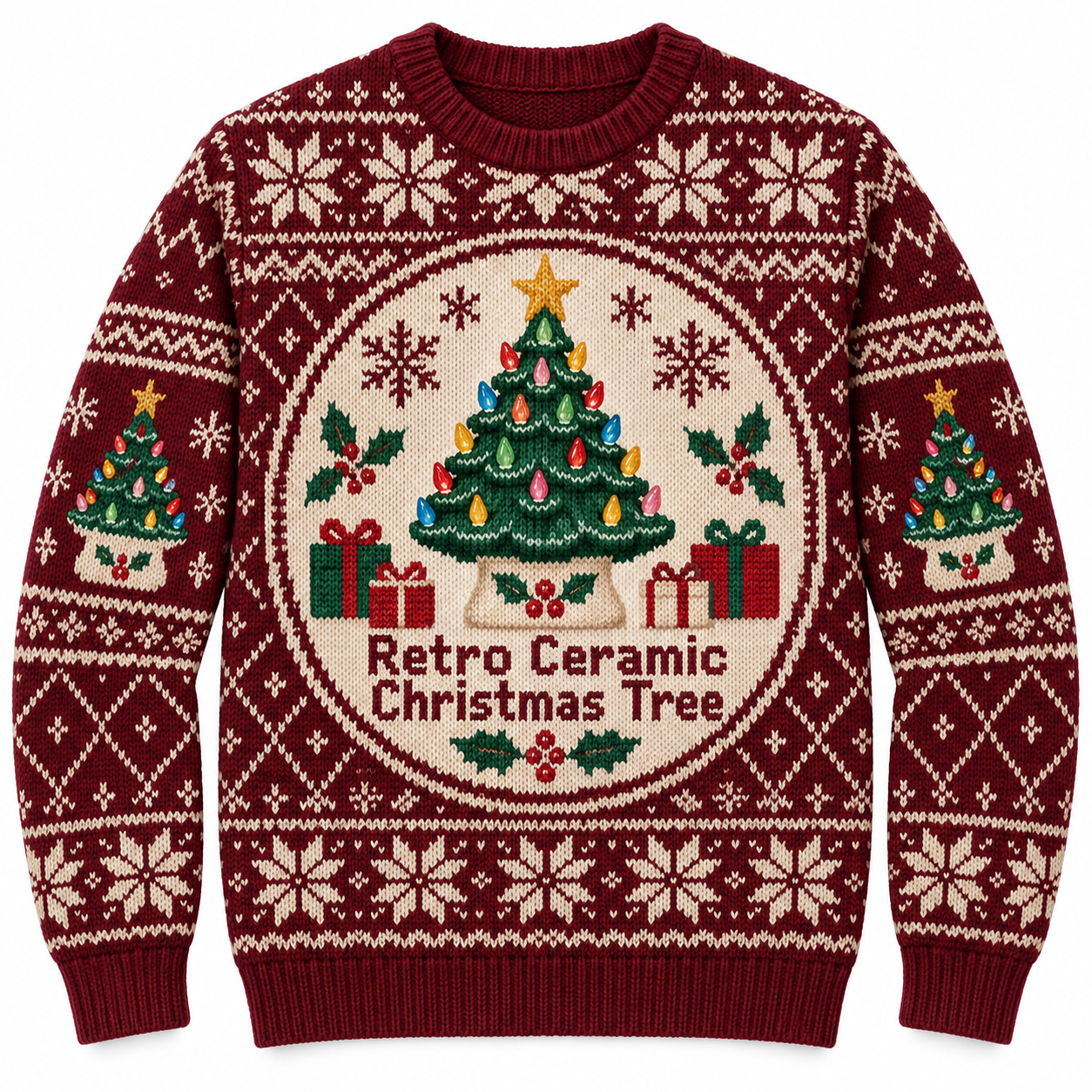[popular-sweater:PX-16-20:front] Retro Ceramic Christmas Tree Ugly Christmas Sweatshirt - Front view